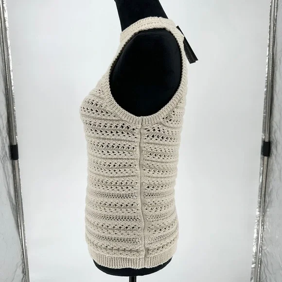 NEW Banana Republic Tamra Crochet Halter Knit Top Cream Neutral Chic Organic M - Picture 3 of 5